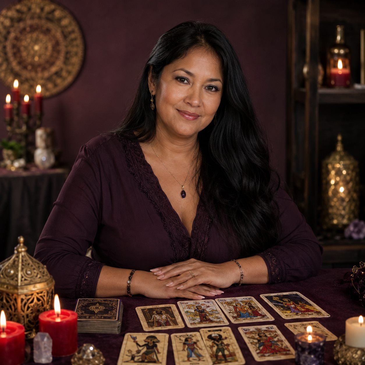 Diana, tarotista de Tarot Hispano, en su espacio de consulta